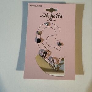 Oh Hello Nickel Free 6 Piece Earring Cuff Set Fashion Jewelry Studs Hearts NWT